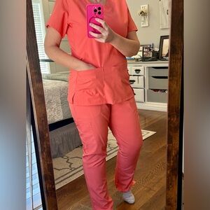 Angie Uniforms Vibrant Orange/Coral Scrub Set